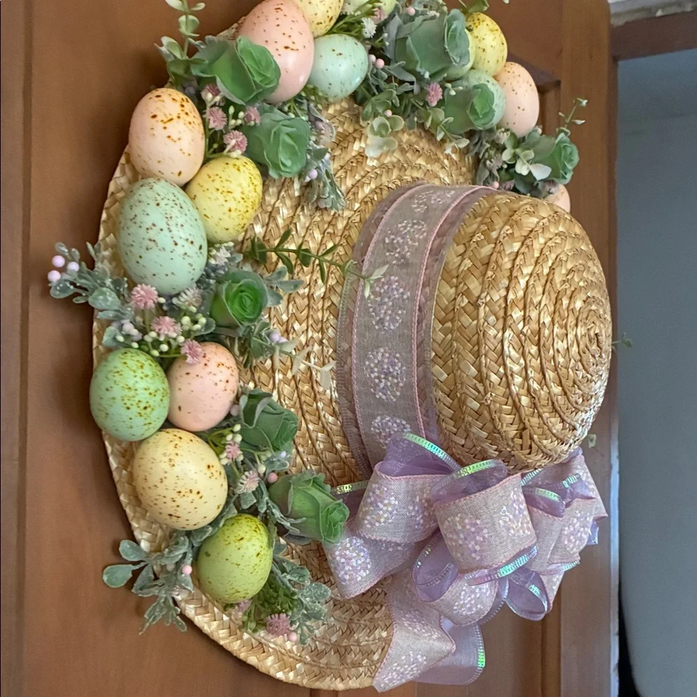 Easter Egg and Succulent Wreath with Bow